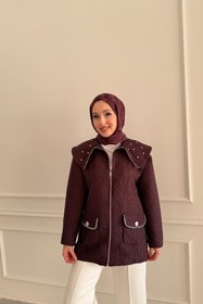 Resim Taşlı Gemici Kapitone Kap Bordo - 1 (36-38) 