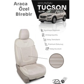 Resim Bej - Bej Panda Hyundai Tucson Elite 2021 - 2026 Arası Uyumlu Araca Özel Taytüyü Oto Koltuk Kılıfı 