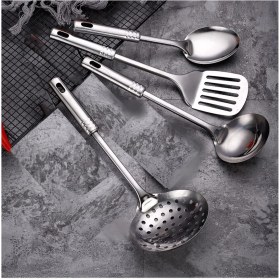 Resim 4 Parça Çelik Mutfak Servis Seti Kepçe Kevgir Spatula Kaşık Takımı Çeyiz Seti 