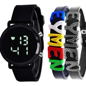 Resim Sonsuzsaat Siyah Silikon Kordonlu Isimli Bileklikli Şık Şirin Tasarım Çocuk LED Saat SU-1102 