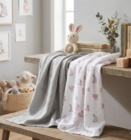 Resim 2’li Müslin Bebek Örtüsü - Bebe Lapin Rose ve Cotton Grey - 100x100 cm 