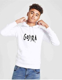 Resim Gojira Logo Baskılı Unisex Çocuk Kapüşonlu Beyaz Sweatshirt Beyaz 