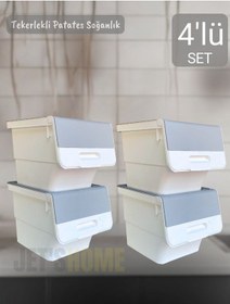 Resim 4 Lü Tekerlekli Patateslik Soğanlık Bpa Free Erzak Kutusu Sebzelik Oyuncaklık Gri 48 Lt Gri-beyaz 