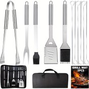 Resim 14 adet Paslanmaz Çelik BBQ Izgara Aksesuarları Seti, Taşınabilir Pratik Izgara Araçları ve Depolama Çantası ile Açık Hava Izgara Kampı Arka Bahçe için mükemmel Babalar Günü Izgara Hediyesi 