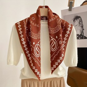 Resim 1 Adet Kadın Bohem Paisley Kare Eşarp - Toprak Kahverengi & Beyaz Çiçek Desenli, Hafif Çok Amaçlı Boyun Şalı, Rüzgar Koruma, Günlük ve Profesyonel Kıyafetler İçin, Çok Yönlü Moda Aksesuarı, Dekoratif Boyun Bandı 
