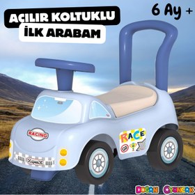 Resim Sevimli İlk Arabam Mavi - Binmeli Araba İlk Arabam - Çocuk Arabası - İlk Adım Arabası - 4 Teker Araç 