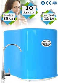 Resim Premium 10 Aşamalı 12 Lt Metal Tanklı Süper Sarım Membran Teknolojili Pompalı Su Arıtma Cihazı 