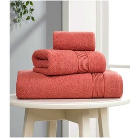 Resim 3 Lü Banyo Havlusu Seti Pamuklu Ritim Kiremit Renkli 