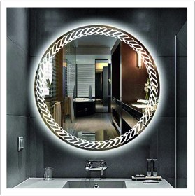 Resim Dnr-Mirror60 Cm Beyaz Ledli Tasarım Kumlamalı Banyo Aynası Makyaj Aynası Işıklı Ayna 