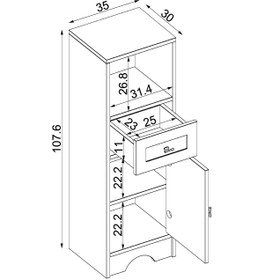 Resim Banyo Dolabı Çekmeceli - Aria - 107 CM / Atlas Çam-Beyaz 