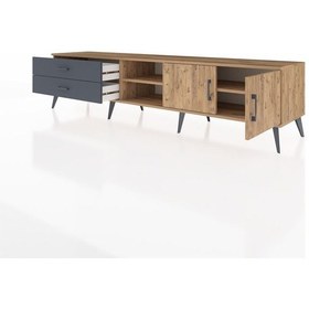 Resim Hyperion Tv Ünitesi 2 Raflı 2 Çekmeceli 2 Kapaklı 220x44x51 Çam-çam/antrasit Atlas Çam/antrasıt - Atlas Çam 