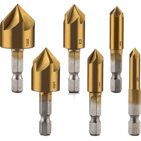 Resim Dadata 6 Pcs 1/4inch Hex Shank Counterk Matkap Bitler Merkez Punch Seti Hss 5 Flüt Konuşma 90 Derece Merkez Punch Tool Sets (Yurt Dışından) 