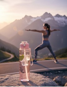 Resim Saban Pembe, Şeffaf Pipetli Matara – 900 ml, Sızdırmaz Kapaklı Suluk 