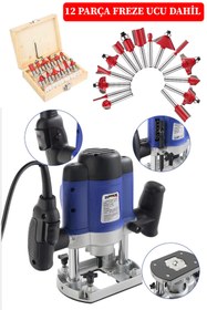Resim stilmax Germany 4000W 6 Kademe Devir Ayarlı Dikey Çift Kollu Ahşap Freze Makinesi 12Ad Freze Ucu Hediyeli 