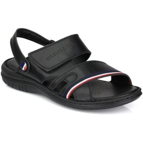 Resim U.S. Polo Assn. anatomik taban hakiki deri siyah davın erkek günlük terlik sandalet 