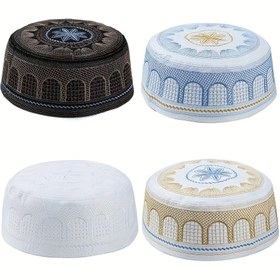 Resim Zarif Retro Güzel Taze Müslüman Namaz Şapkası, Nefes Alabilen Başlık Kufi Şapka, Kafatası Kapağı Ramazan Bayramı Hediyesi, Nakış Şapka 