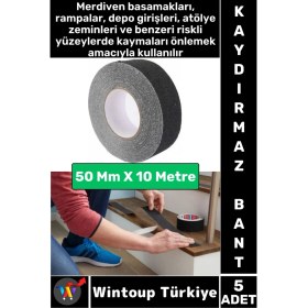 Resim Ultra Güçlü Yapışkan Isg Iş Yeri Kaygan Zemin Merdiven Siyah Kaydırmaz Bant 50 mm x 10 Metre 5 Adet 