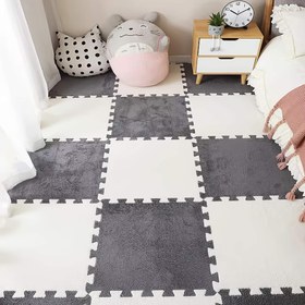 Resim 12 adet Uzun Peluş Köpük Zemin Matları, Kenarlı Kare Birleştirilebilir Halı Tuğlaları, Püsküllü Oyun Matı Zemin Tuğlaları, Yumuşak Tırmanış Alanı Halıları, Ev Oyun Odası Dekorasyonu için Uygun, 12x12x0.5 İnç Kalınlık, Beyaz, Gri, Mavi, Siyah, Pembe, Khaki 