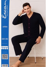 Resim Sude Ercan Erkek Önden Düğmeli Uzun Kol İnce Pijama Takımı A301-843 - 1 Adet Lacivert 