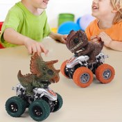 Resim 1 adet Serin Dinozor İnkülatör Oyuncak Araba, 360° Dönebilen Off-Road Stunt Arabası, Dayanıklı Plastik, Yeşil ve Turuncu Dinozor Tasarımı, Frisyon Gücü ile Dinamik Oyun, Pil Gerektirmez 