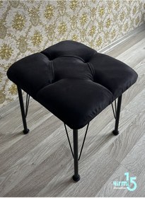 Resim Yirmi15 Metal Ayaklı Novolux Puf Black- Siyah Puf 