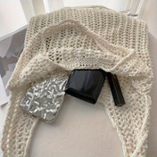 Resim Kadınlar için büyük hafif bej polyester file omuz çantası, açık üst, plaj, seyahat, alışveriş ve günlük kullanım için ideal, rahat taşıma çantası ile depolama poşeti 