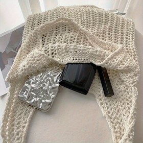 Resim Kadınlar için büyük hafif bej polyester file omuz çantası, açık üst, plaj, seyahat, alışveriş ve günlük kullanım için ideal, rahat taşıma çantası ile depolama poşeti 