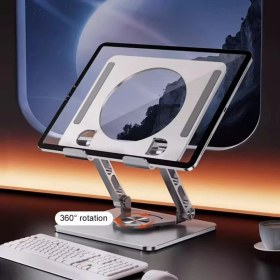 Resim River 360 Derece Dönebilir Laptop ve Tablet Standı – Paslanmaz Çelik, Ayarlanabilir Yükseklik, Katlanabilir Masaüstü Bilgisayar Standı, iPad ve MacBook Uyumlu Ergonomik Raf-Dizüstü Pc (Tablet Standı) 