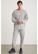 Resim Alex Erkek Örme Bisiklet Yaka Relaxed Fit Lastikli Paça Açık Gri Eşofman Takımı 
