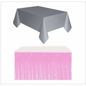 Resim Gümüş Masa Örtüsü Ve Pembe Masa Eteği 