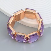 Resim Kadınlar için Şık Vintage Taklit Ametist Bilezik - Mor-Pembe Taşlı Esnek Gül Altın Tonlu Metal, Yıl Boyu Günlük Kullanım & Hediye Mücevheri, Sofistik Aksesuar 