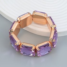 Resim Kadınlar için Şık Vintage Taklit Ametist Bilezik - Mor-Pembe Taşlı Esnek Gül Altın Tonlu Metal, Yıl Boyu Günlük Kullanım & Hediye Mücevheri, Sofistik Aksesuar 