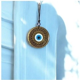 Resim Altın Varaklı Nazar Boncuklu Füzyon Cam El İşçiliği 12 Cm Duvar Süsü 