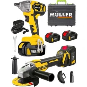 Resim Müller Alman 128 Vf 10 Ah Bakır Sargı Somun Sıkma ve Akülü Taşlama Makinesi Çantalı 2 Bataryalı Usta Set 