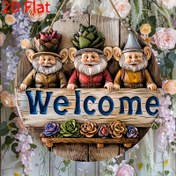 Resim 2D Düz - 1 adet 2D Düz, Gnome ile Vintage Hoşgeldin İşareti - Dekoratif Bahçe Plakası, Çelenk Kapı Süsü, Ev ve Çiftlik Verandası Dekoru, Tüm Durumlar İçin Uygun 