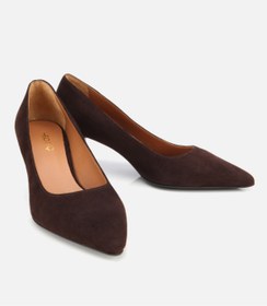 Resim Hotiç Kadın Süet Deri Kahverengi Esnek Tabanlı İnce Topuklu Stiletto 