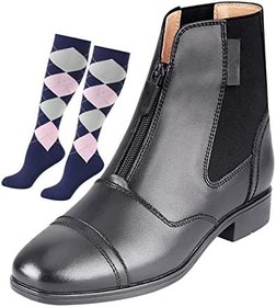 Resim LEBEE At Binicilik Botları Fermuarlı Sığır Derisi Paddock Botları Kaymaz Yürüyüş Ayakkabıları Binicilik Malzemeleri 