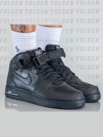 Resim Nike Air Force 1 Mid Halloween Black Leather Sneaker Siyah Deri Günlük Spor Ayakkabı 