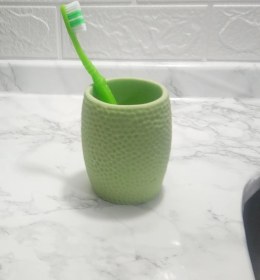 Resim 2 Adet Diş Fırçalık,macunluk Yeşil Petek Desenli Poliresin 8x8x10cm 400ml Banyo Seti Çok Renkli 