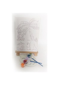 Resim Goril & Maymun Çocuk Ressam Seti - 20 X 20 Cm Önçizimli Tuval, 2 Ad. Fırça, Palet, Boyalar Ve Şövale 
