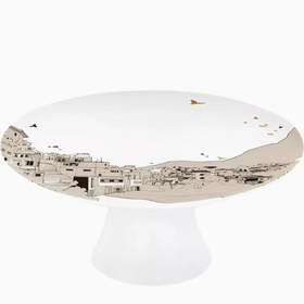 Resim Naseem Porselen Kek Standı, 22 Ayar Altın Detaylı - Beyaz 