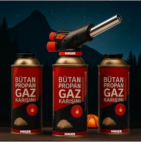 Resim Mager Pürmüz Başlığı + 3 Adet 227 gr Gaz Kartuşu Seti | Kamp, Mutfak, Tamir ve Lehim İşleri İçin 