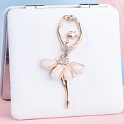 Resim Şık Bale Dansçısı Kompakt Ayna - Çift Taraflı Katlanabilir, Büyüteçli Yanı Olan Taşınabilir Makyaj Aksesuarı, Altın Sentetik Deri Çerçeve, 7.19 x 6.71 cm, Kızlar ve Kadınlar İçin Sevimli Kalp Tasarımı, Seyahat Güzellik Aksesuarı | Büyüleyici Kompakt Ayna | Dekoratif Ayna, Bale Aksesuarları 