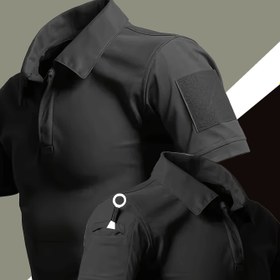 Resim Erkekler için nefes alabilen nem alabilen taktik shirt - Çoklu cepli, kısa kollu, açık hava sporları için olgun, balıkçılık, golf ve rahat giyim, yürüyüş kıyafetleri, dayanıklı düğmeli, teri önleyen 