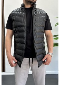 Resim Edwox Erkek Slim Fit Fermuarlı Suni Deri Yelek Siyah Edw088-siyah 