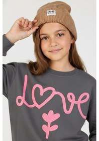 Resim Kız Çocuk İşleme Detaylı Sweat Dmb-9897 Füme 