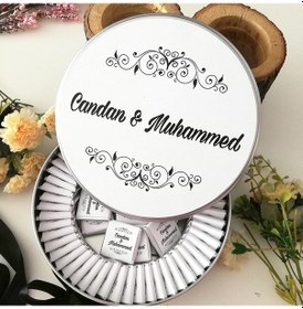 Resim Nişan Nikah Söz Madlen Çikolatası Metal Kutu Beyaz 100'lü 
