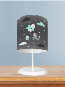 Resim Mekta Home Bebek Ve Çocuk Odası Yeşil Bulutlu Ve Bisikletli Fil Desenli Abajur 