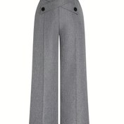 Resim Kadınların Zarif Çapraz Düğme Bel Geniş Bacaklı Pantolonları - Düz Renk, Tüm Mevsimler İçin Çok Yönlü Pantolonlar, Dekoratif Düğmeler, Rahat ve Şık, Günlük veya Resmi Durumlar İçin, Resmi Giyim, Sophistike Stil, Dayanıklı Kumaş, Kadınlar İçin Geniş Bacaklı Pantolonlar, Kadınlar İçin Elbise Pantolonları, Kadın Pantolonları, Pantalones Elegantes Para Mujer 