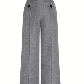 Resim Kadınların Zarif Çapraz Düğme Bel Geniş Bacaklı Pantolonları - Düz Renk, Tüm Mevsimler İçin Çok Yönlü Pantolonlar, Dekoratif Düğmeler, Rahat ve Şık, Günlük veya Resmi Durumlar İçin, Resmi Giyim, Sophistike Stil, Dayanıklı Kumaş, Kadınlar İçin Geniş Bacaklı Pantolonlar, Kadınlar İçin Elbise Pantolonları, Kadın Pantolonları, Pantalones Elegantes Para Mujer 